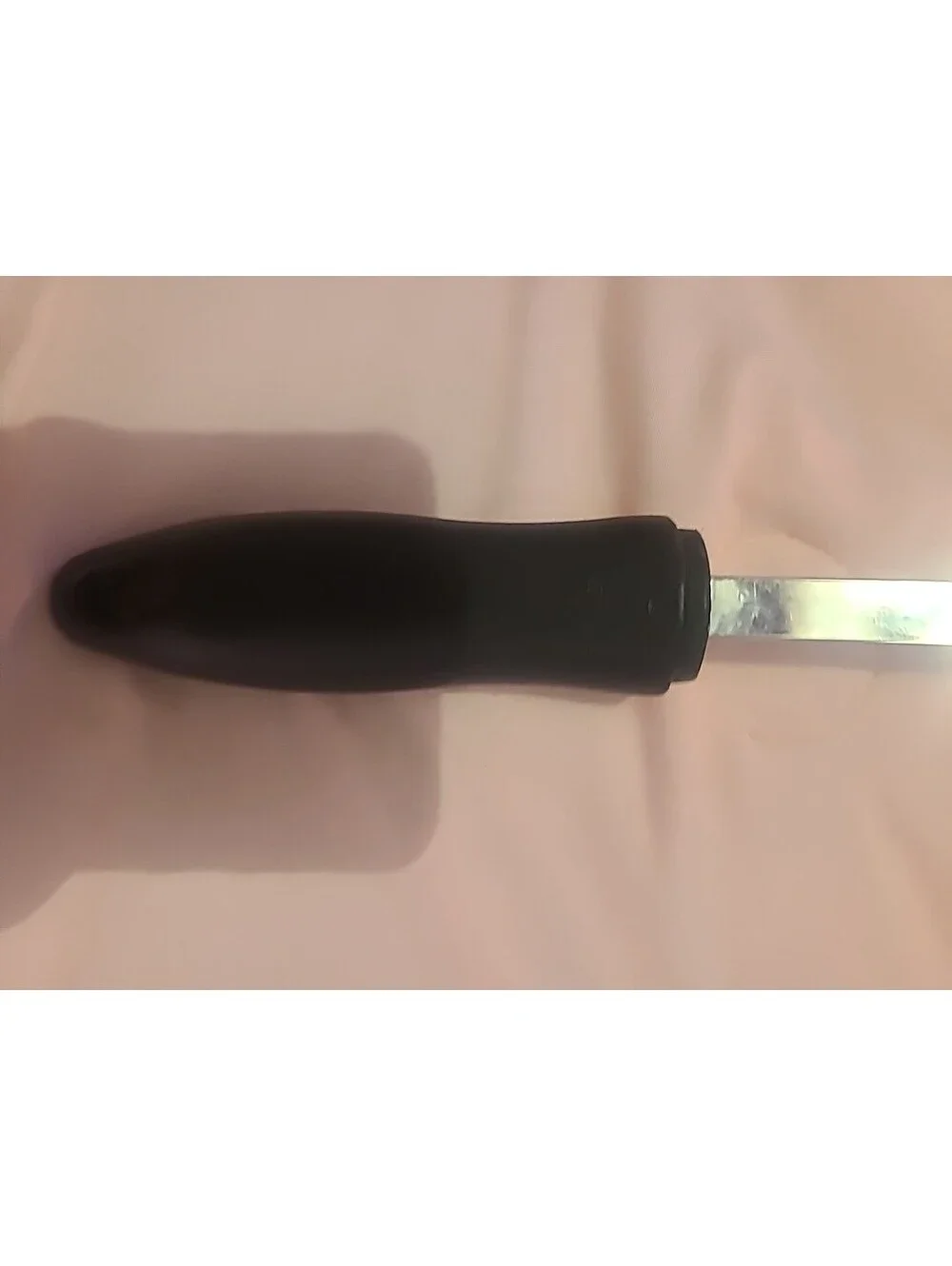 Vtg Unbranded Slotted Spatula Flipper Metal Chrome Black Nylon Handle USA 12.5”